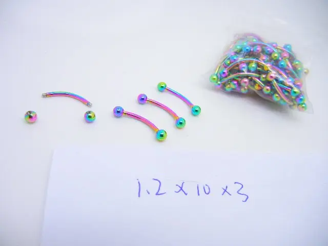 LOT100pcs Free Shippment Body Piercing Jewelry - Eyebrow Tragus Bar Piercing Curved Rainbow Color