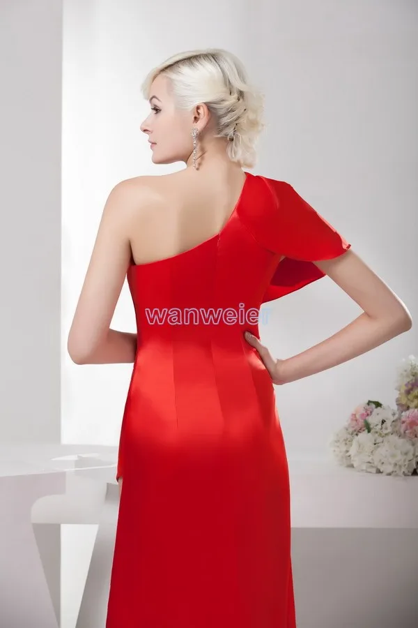 vestidos formales 2013 горячий продавец фактический изображения короткий передний долго назад одно плечо pleat красные платья невесты