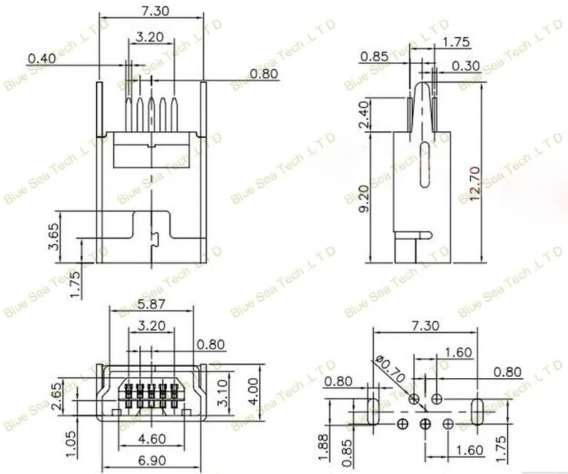 50 шт. мини USB 5 P/F Женский Домкраты разъем PCB крепление для телефона, MP4, 180 Угол 5Pin USB 2 найти jack ноги, Материал: цинковый сплав оболочки