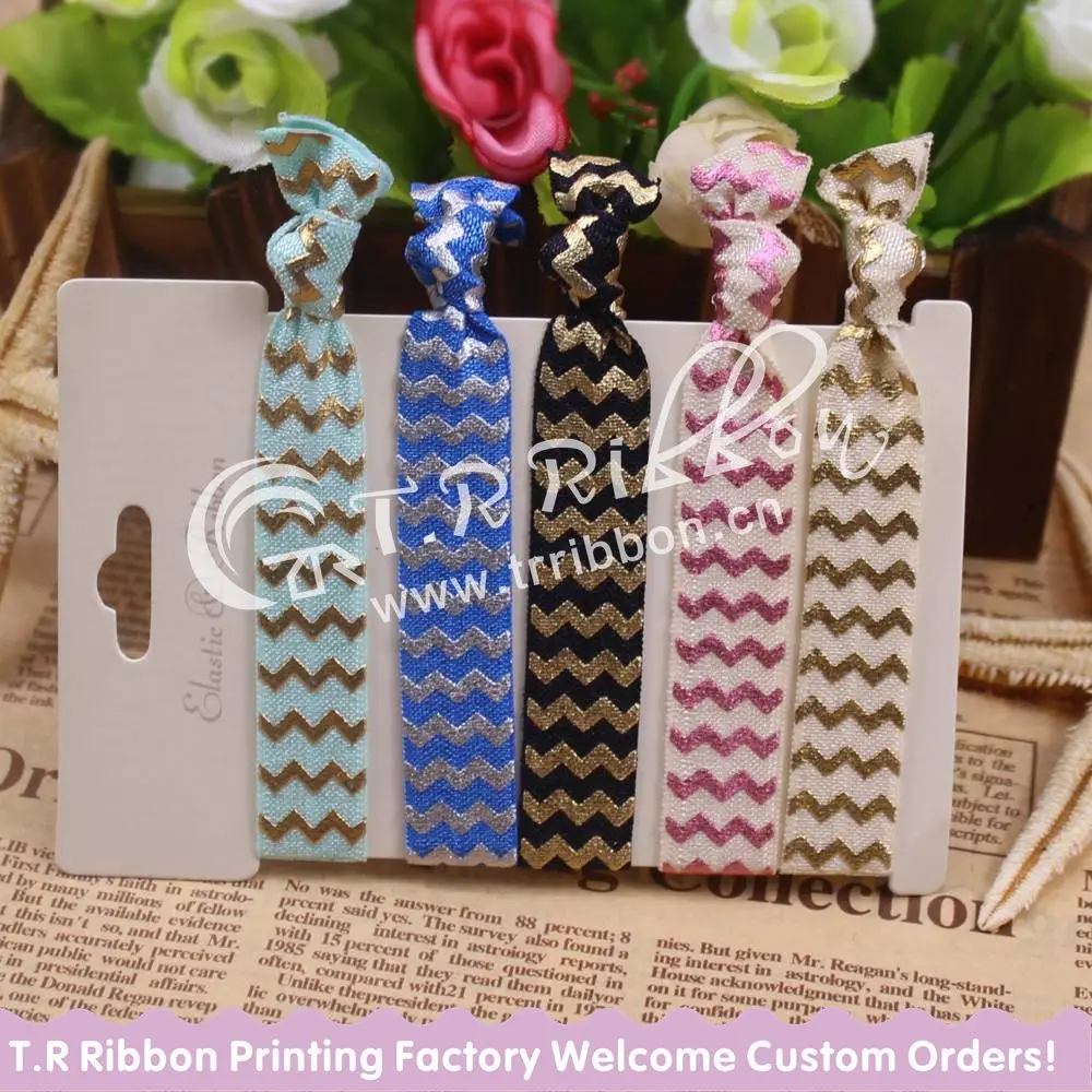 50 pcs per lot (10 sets) 5/8" foil chevron printed fold over elastic