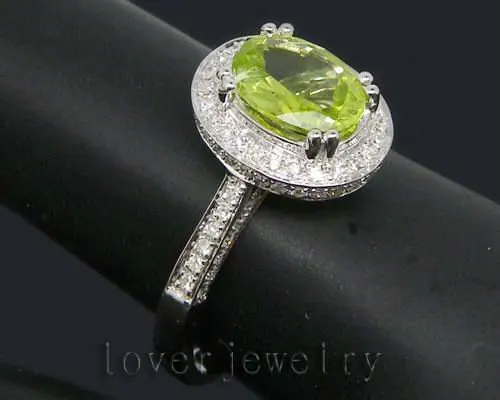 3.30Ct натуральным бриллиантом Перидот обручальное кольцо, Перидот кольцо в твердом 14 К/585 Белое золото для женщин