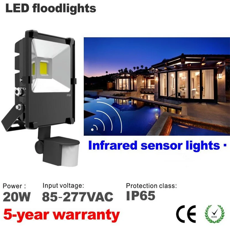PIR Infrared Motion Sensor led floodlight 20W COB IP65 led Flood Light for Garden led spotlight outdoor AC85-277V