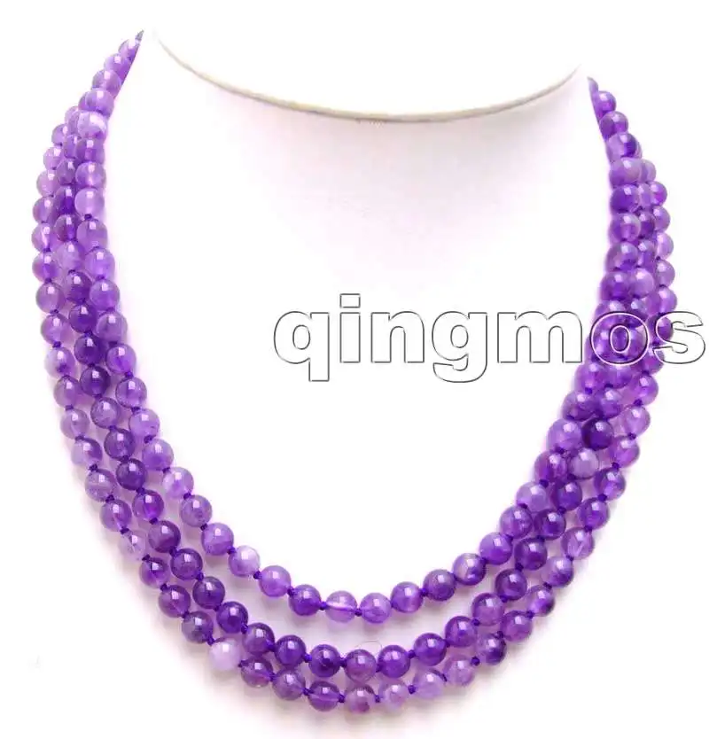 6 мм круглый высококачественный Природный пурпурный кристалл 3 нити 18-2" necklace-nec5748