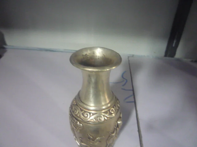 Редкий Старый QingDynasty Серебряная ваза, Кран и сосны, Лотос, Украшения, бесплатная доставка