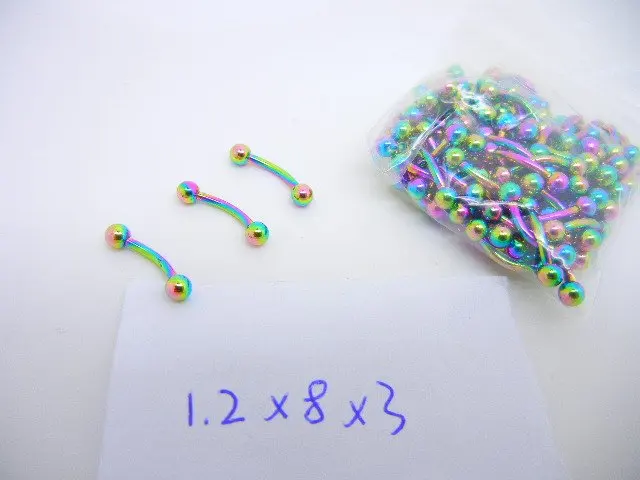 LOT100pcs Free Shippment Body Piercing Jewelry - Eyebrow Tragus Bar Piercing Curved Rainbow Color