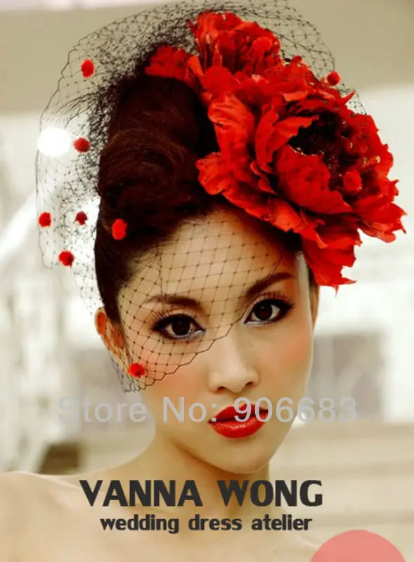 Red Birdcage Veil Wedding Ideas 2017 New Arrival Red Surface Modeling Mesh Gauze Mask Veils Bridal