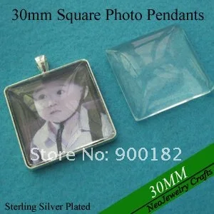 30 мм Блестящие Серебряные Пустые рамки кулонов с подходящими кабошоны из прозрачного стекла