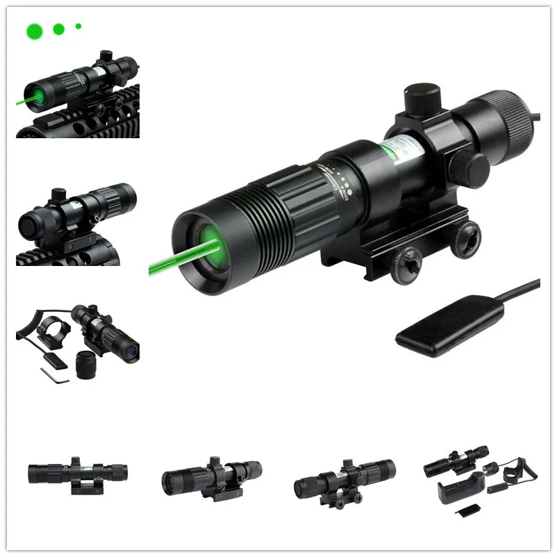 New Flashlight Adjustable Laser Sight Tactical Hunting Green Illuminator Designator with Weaver Mount and Switch