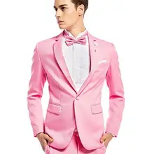 Высокое качество заказ лацканы одна кнопка розовый Жених Смокинги для женихов костюм Для мужчин костюмы(куртка+ Брюки для девочек+ галстук