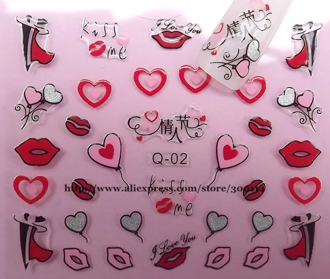Наклейки для дизайна ногтей на День святого Валентина, украшения для красоты, накладные ногти для праздников, обертывания, 500 упаковок в партии