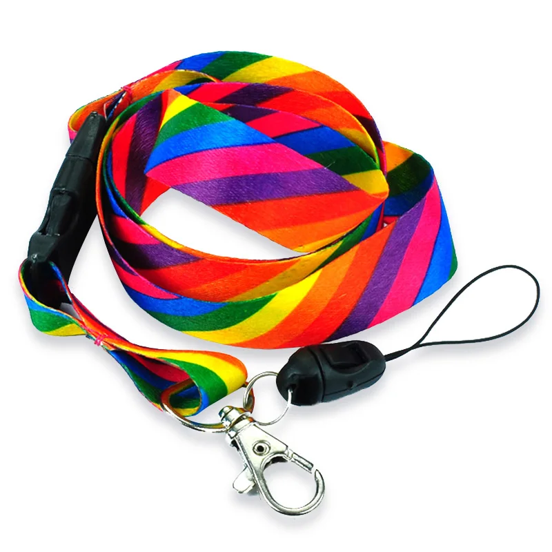 Rainbow Stripes Lanyard Key Chain Id Badge Holder 