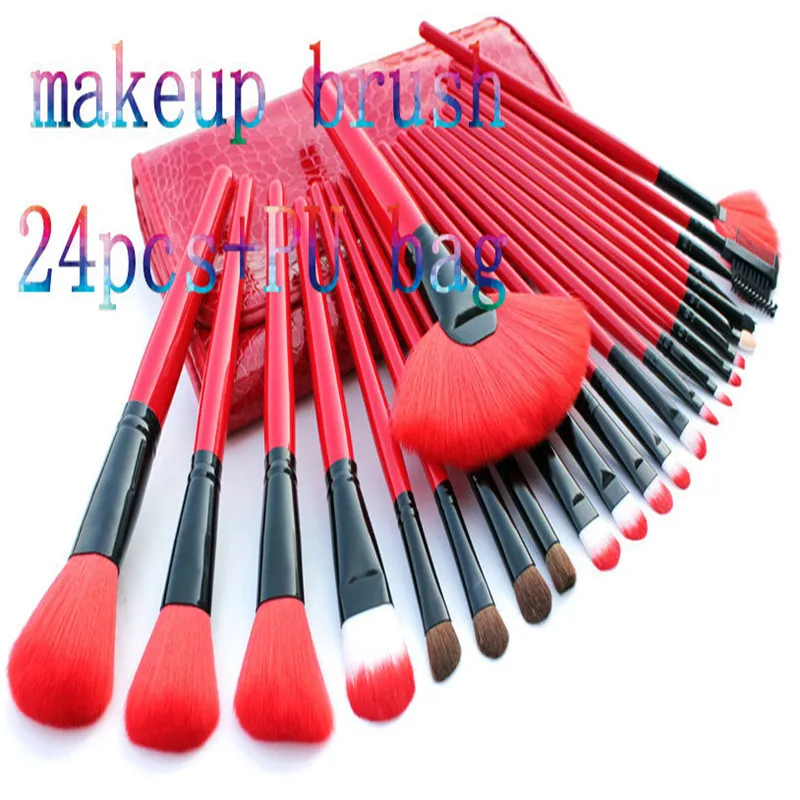 Профессиональный 24 шт. Косметика Щетки Красота Make-Up набор инструментов для пудра щетка для волос комплект с кожаный сумка