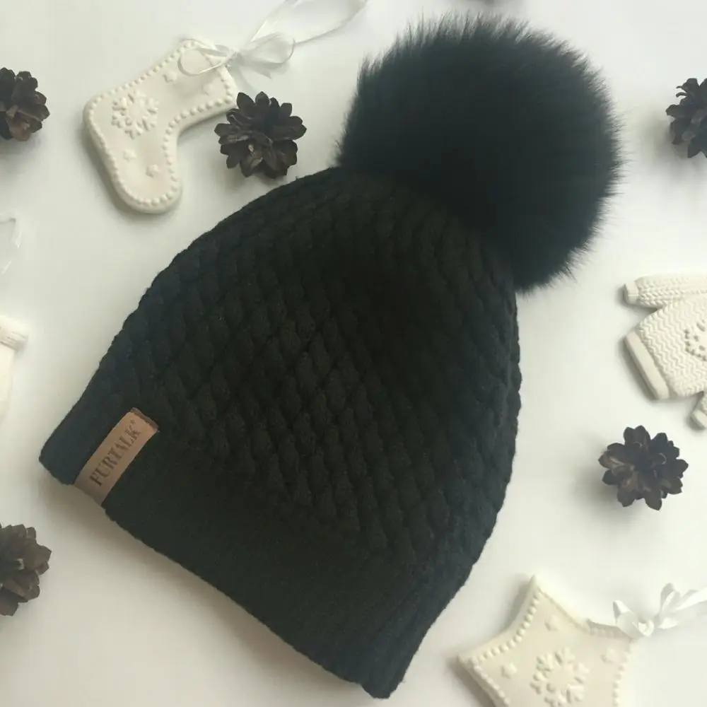 FURTALK Warm Women Winter Fur Hat Real Raccoon Fur Pom Pom Hat