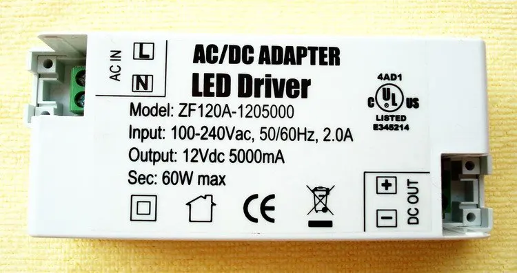 20 шт./лот, DC12V 5A, 60 Вт мини ультра-тонкий компактный размер светодиодный драйвер MR16 внешний источник питания