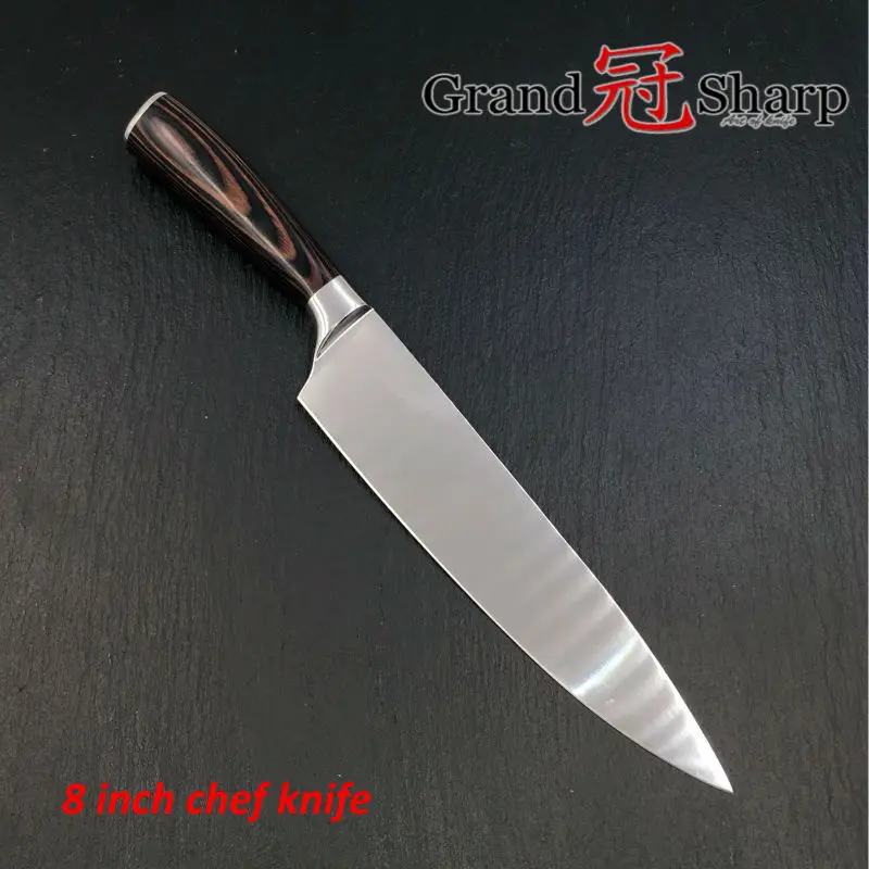 GRANDSHARP 8 дюймов Высокое качество нож шеф-повара AUS-8 из японской нержавеющей стали Pakka ручка кухонный нож повара новые инструменты для приготовления пищи Новые