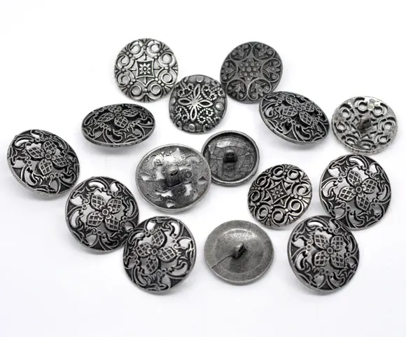 DoreenBeads Смешанное резное античное серебро пошив металлические кнопки 23-28 мм, 50 штук, новинка