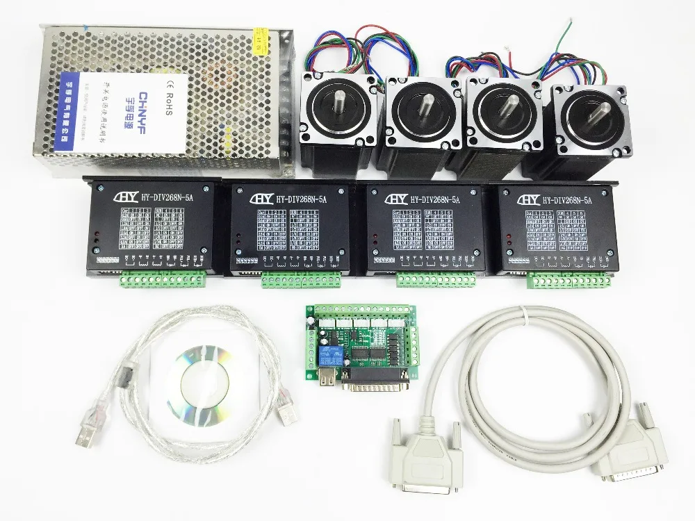 CNC Router Kit 4 Axis, 4pcs 1 axis TB6600 driver +one interface board + 4pcs Nema23 312 Oz-in stepper motor + one power supply