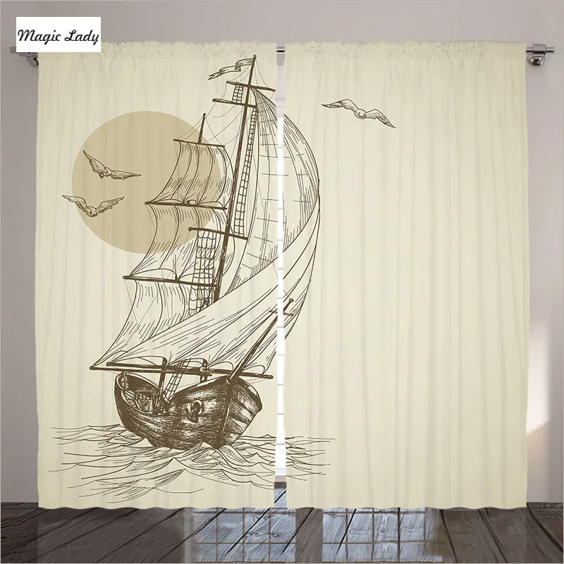 Шторы Двойной Окно Морской Корабль Коллекции Декора Гостиной Спальня Птицы Море