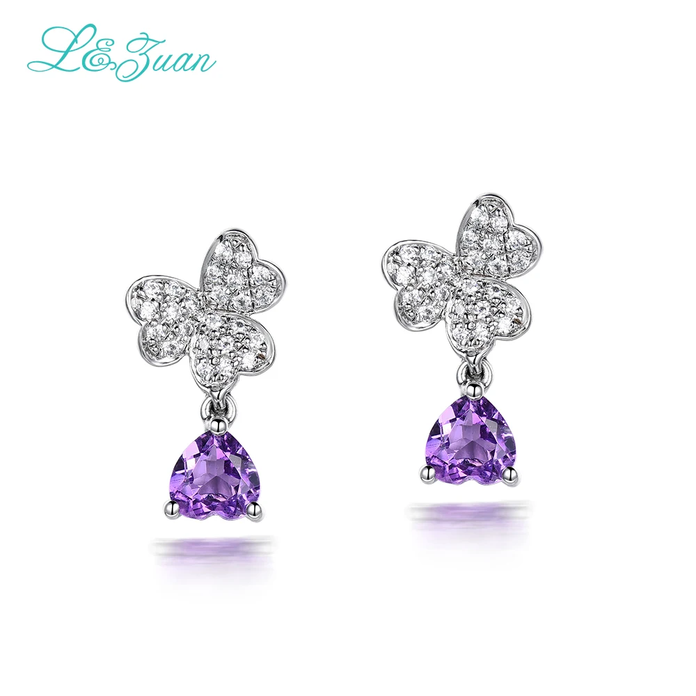 

Romantic Valentine Lover Gift 925 Sterling Silver Natural Amethyst Purple Stone Elegant Butterfly Stud Earring For Woman Gift