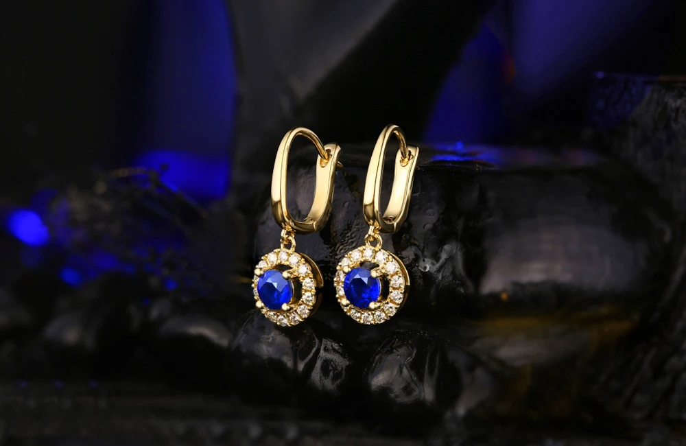 Unplated 14 K золото натуральный 0.83ct сапфиры& 0.28ct натуральные серьги с бриллиантами Caimao ювелирные изделия