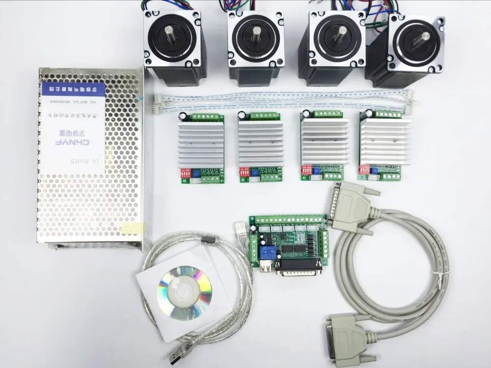 

CNC Router Kit 4 Axis, 4pcs TB6600 4.5A stepper motor driver +4pcs Nema23 312 Oz-in motor+ 5 axis interface board+ power supply
