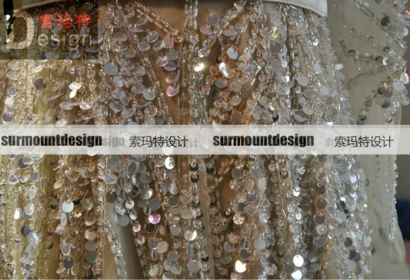 Surmount Real Sample Zuhair Murad Full Crystals SequinLong Sleeves Champange Full Luxious Deads Design Evening Dresses For Sale