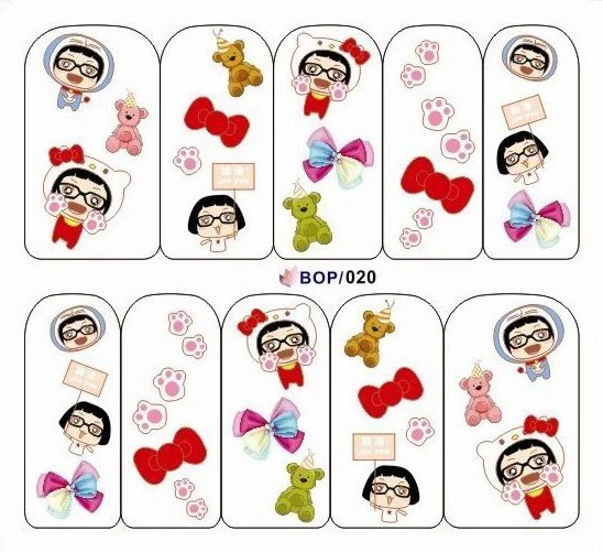 BOP016-BOP030,, 20 листов/партия, смешанная серия, милая переводная наклейка для воды, переводная наклейка, украшение для ногтей в виде бабочки водный деко