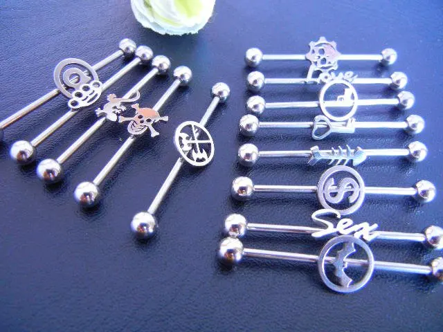 316L Lot 50pcs Free Shippment 14g Industrial Ear Barbells body jewelry body piercing jewelry
