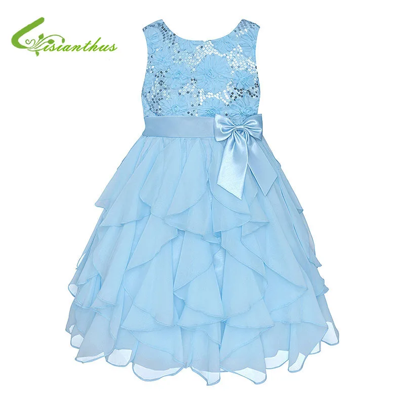 

Girls' Sequined Wave Ball Gown Party Dress Sleeveless Cool Refreshing Bowknot Sashes Candy Colour Summer Kid's Princess Dresses