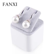 FANXI Free shipping custom 5 pcs/lot wood with white lacquer pedestal and gray velvet top for jewelry shop earrings display