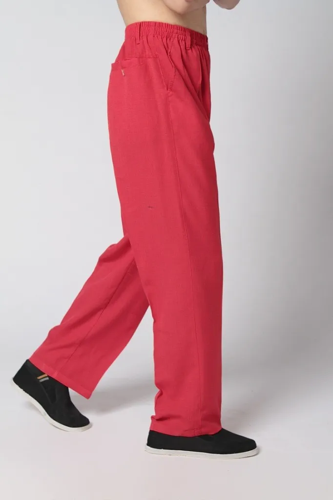 Красные китайские мужские льняные брюки для кунг-фу брюки размер S M L XL XXL XXXL 2350-12