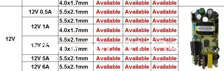 1000mA DC Tamanho 5.5mm x 2.1mm 10