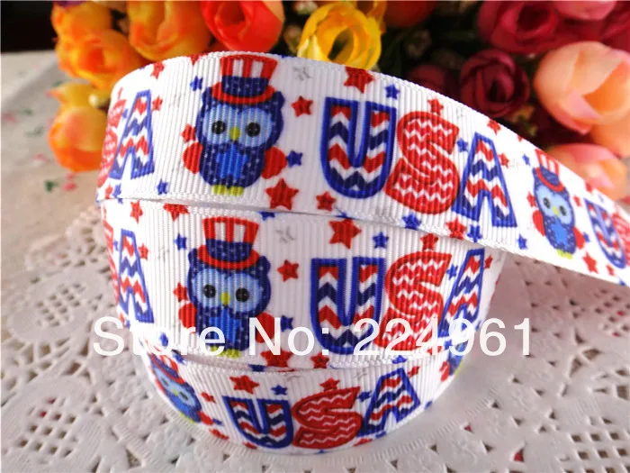 Новое поступление 7/"(22 мм) с принтом Совы grosgrain ленты 4th июля тканевая лента 10 ярдов WQ2014040408