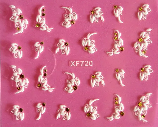 25 компл./лот 3D Глод+ белый Европейский резьба цветочный дизайн ногтей наклейки декоративные наклейки 24 стиля XF699-XF722