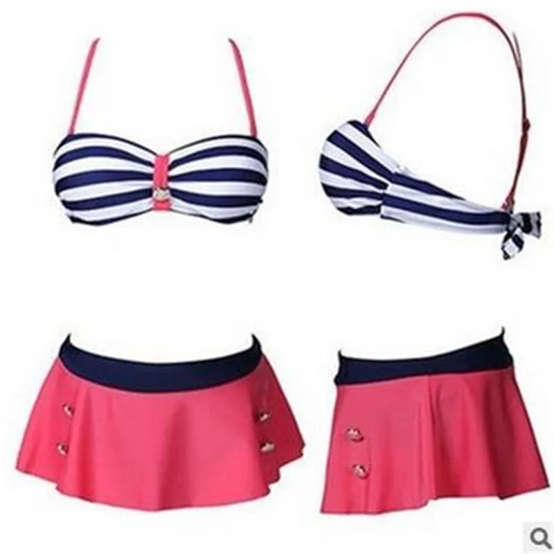 New 2016 Retro Striped Bikini Brazilian High Waist Swimsuit Women Sexy Push Up Swimwear Ladies Beach
