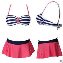 New 2016 Retro Striped Bikini Brazilian High Waist Swimsuit Women Sexy Push Up Swimwear Ladies Beach