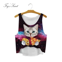 2017 Summer Sexy short T shirt Womens Sleeveless Crop Tops 3D Animal Cat Galaxy Sexy Women Tops Fitness Body Student Girl