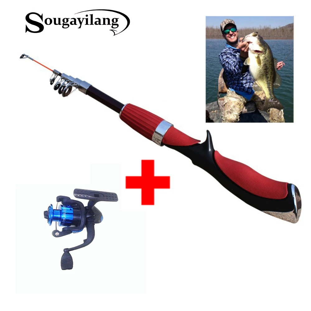 Sougayilang Ice Fishing Rod and Fly Fishing Reel Combo Spinning Reel Fish Tackle Rods Set Carbon Ocean Rock