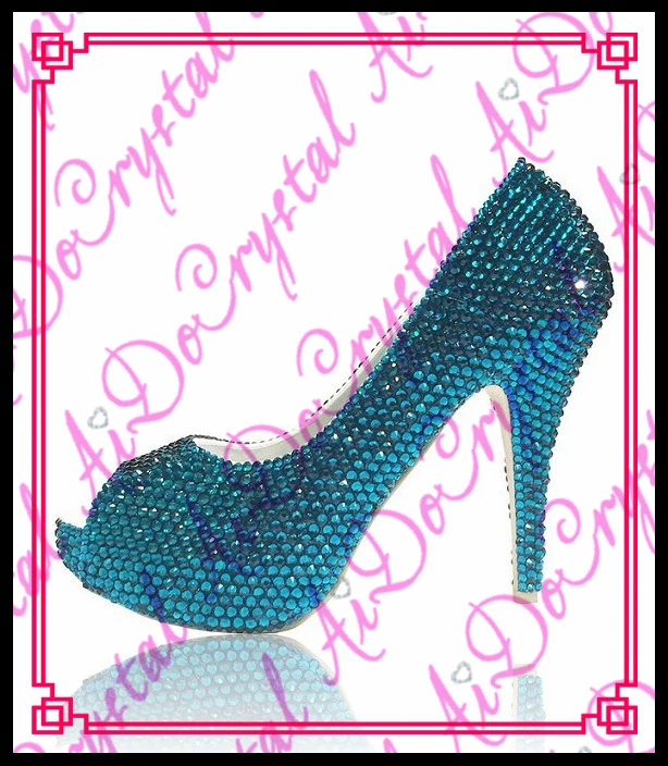 Aidocrystal 2016 Summer Brand Women Pumps Sexy Platform 12 cm High Heels Sandals Fish Head Blue Crystal Pumps Shoes