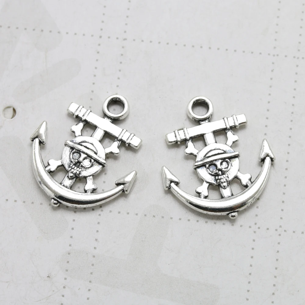 Wholesale Jewelry Accessories Antiqued Silver Vintage Alloy Pirate Skull candy Pattern Boat Anchor Pendant Charms 25pcs/lots DIY | Украшения
