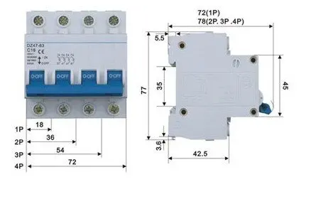 Миниатюрный автоматический выключатель DZ47-2P 32A/DZ47-63 C32