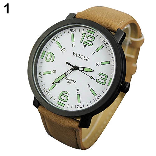 Fashion Men Women Glow in The Dark Faux Leather Strap Quartz Sport