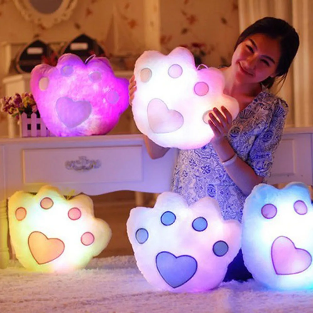 

Color Random New Hot Sale Colorful LED Luminous Music Bear Paw Plush Pillow Soft Kids Toys