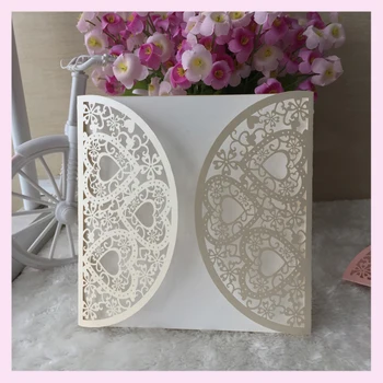 

12pcs/lot New desgin Wedding Invitations Heart Shaped Birthday Party Invitation Card Invites Shiny Pearl Paper Printable QJ-210