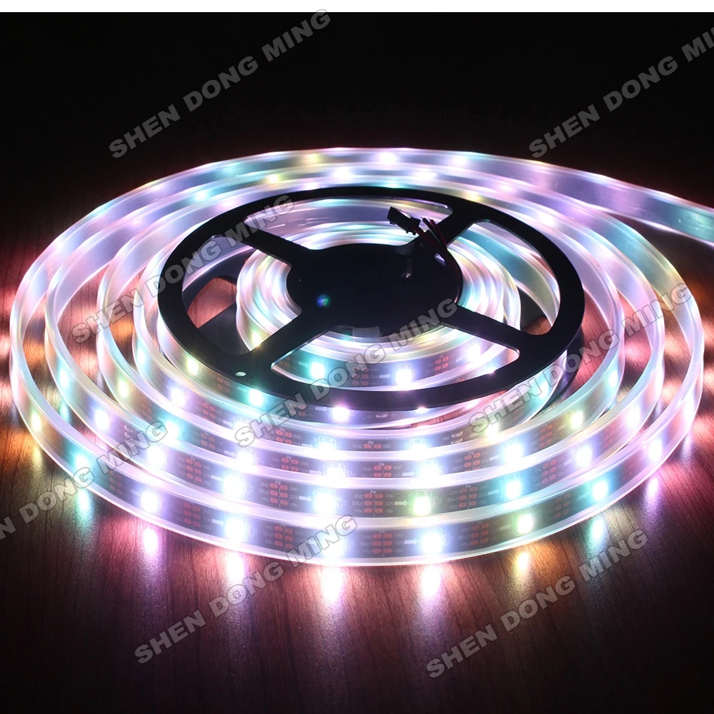 

15M addressable changeable color RGB IC Built-in WS2812 led strip pixel 5050 SMD Black PCB Tube Waterproof IP67 DC5V 30leds/m