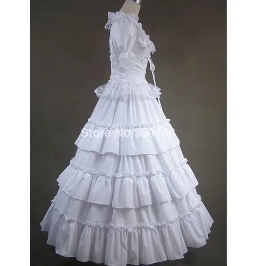 Чисто белое многослойное длинное готическое платье "Виктория"