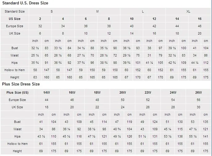 Adult size chart 2