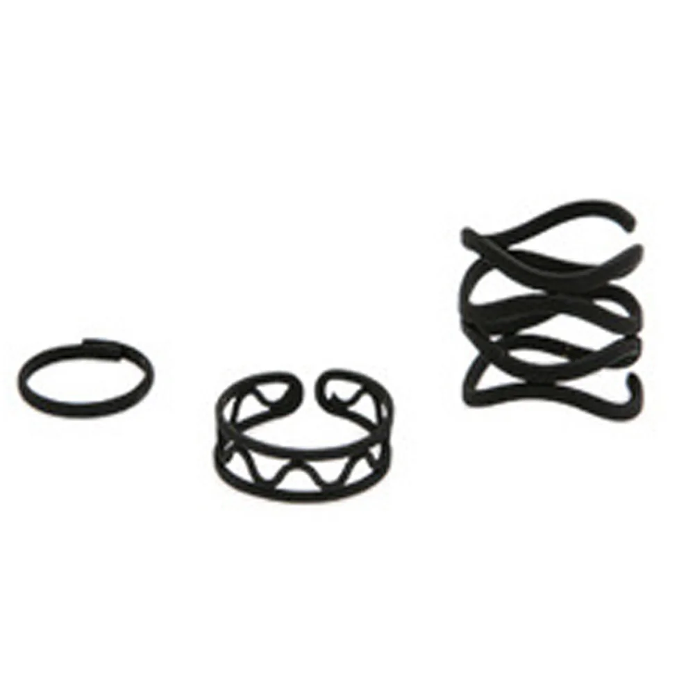 Набор черных женских колец средней длины в стиле панк 3 предмета|ring set|stack womenset rings |