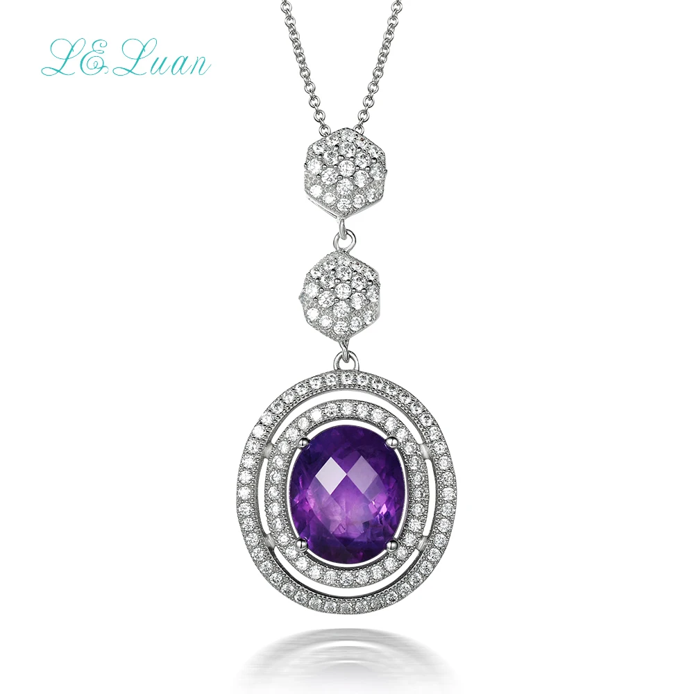 

925 sterling silver natrual 4.71ct amethyst pendant purple quartz necklace with silver chain Romantic fashion wedding chain