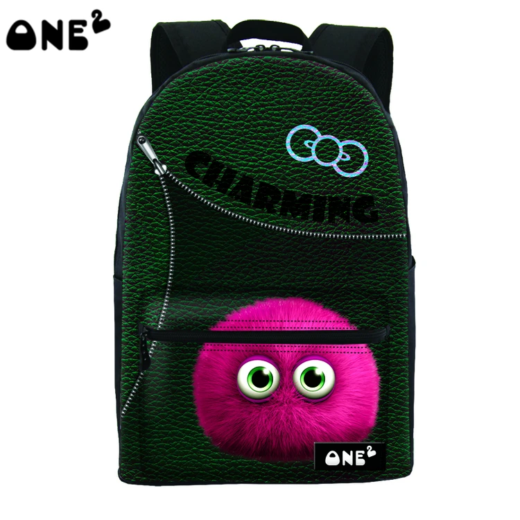 2016 ONE2 Design cute monster pattern nylon printing backpack with laptop compartment cute ...